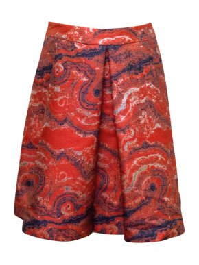 Osman Red With Metallic Silver A-line Pleated Skirt