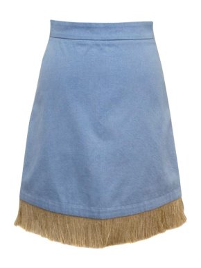 Osman 'Holliday' F/W 15 Blue Denim Skirt With Straw Trim