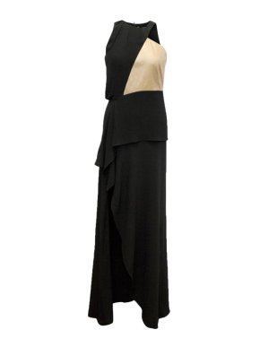 Osman Black Long Gown With Gold Leather And Thigh High Slit