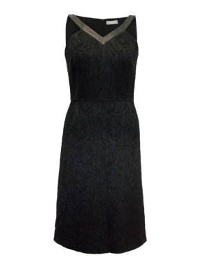 Osman Black Textured  Dress With Leather Trim