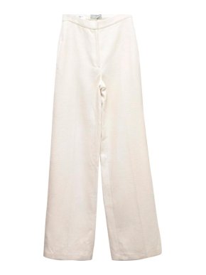 Osman Cream Wool-Cashmere Blend Wide Leg Trousers