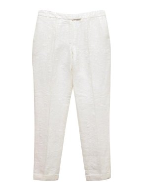 Osman Cream Textured Cigarette Trousers With Turn-up