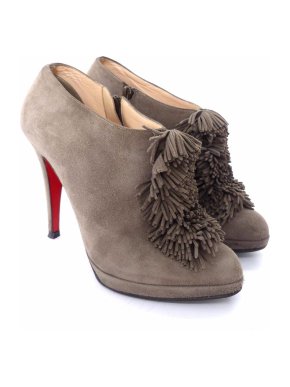 Christian Louboutin Grey Suede Fringed Ankle Boots