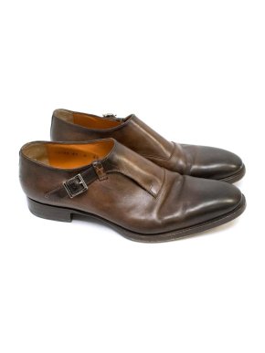 Santoni Brown Single Buckle Monkstrap Dress Shoes