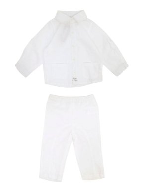 3pommes Boys White Linen Shirt and Trousers Set