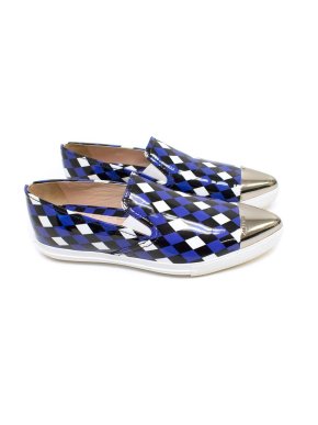 Miu Miu Blue Checked Patent Trainers with a Pointed Toe