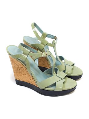Nicole Farhi Patent Green Heeled Sandals