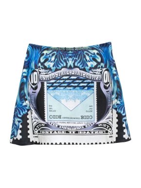 Mary Katrantzou 'Kal' Blue Leather Printed Mini Skirt
