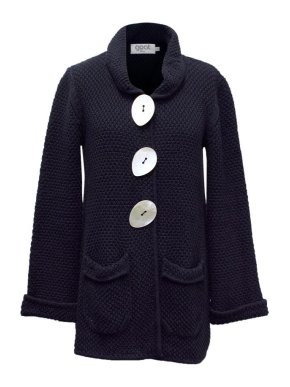 Goat Library Navy Knit with Faux Mother of Pearl Buttons