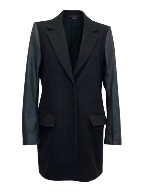 Theory Black Leather Sleeves Coat