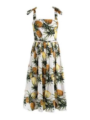 Pineapple Print Tie-Shoulder Midi Dress