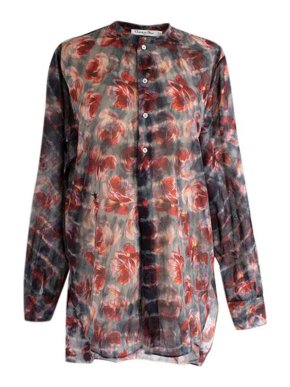 Dior Floral Print Green & Red Sheer Tie-Dye Shirt