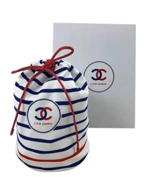 Chanel Ivory & navy striped L'air Marin VIP gift cosmetics bag
