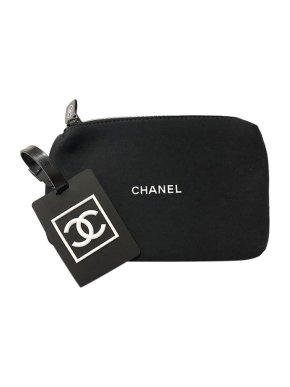 Chanel black neoprene VIP gift cosmetics pouch