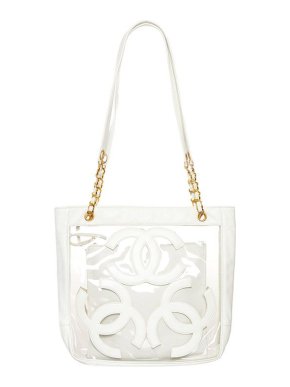 Chanel white leather & PVC CC tote bag