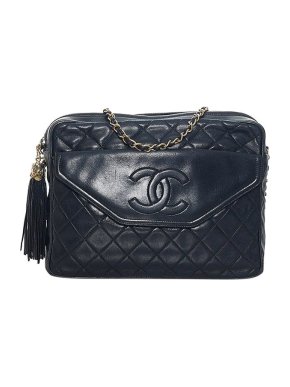 Chanel vintage black leather quilted crossbody bag