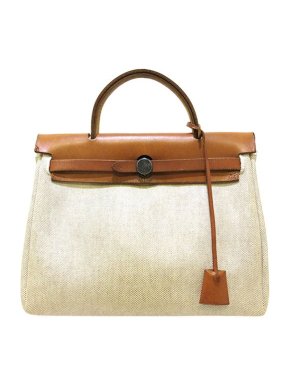 Hermes natural canvas & tan leather Herbag PM bag