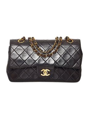 Chanel black lambskin leather quilted Double Flap bag