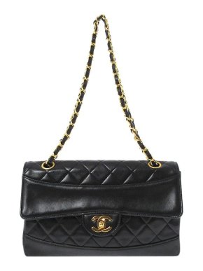 Chanel black lambskin leather CC flap bag