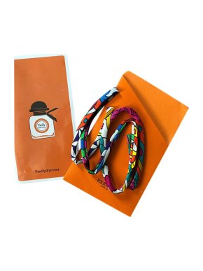 Hermes multicolour patterned silk twill spagetti bracelet