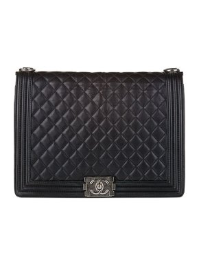 Chanel black lambskin leather quilted maxi Boy bag
