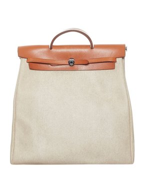 Hermes natural canvas & tan leather Herbag bag