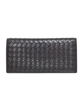 Bottega Veneta black Intrecciato leather bifold long wallet