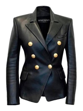 Balmain Black Leather Double Breasted Blazer