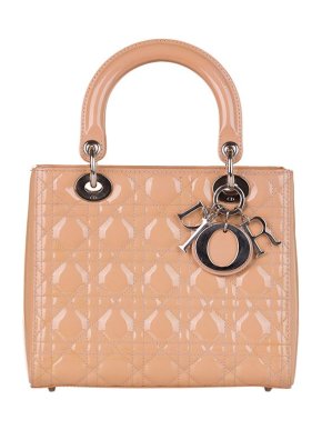 beige patent leather medium Lady Dior tote bag