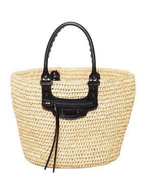Balenciaga natural raffia & leather Pannier tote bag