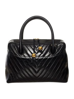 Chanel black lambskin leather chevron quilted satchel bag
