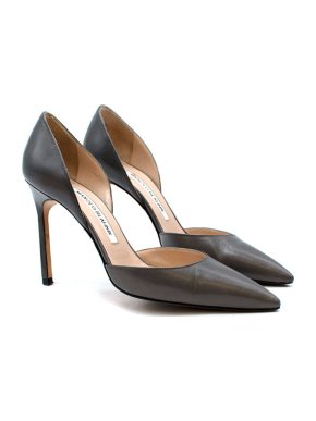Manolo Blahnik Grey Leather D'Orsay Pumps