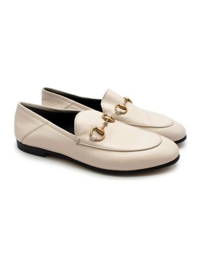 Gucci white leather fold-down Brixton loafers