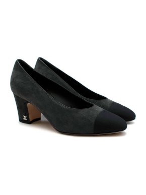 Chanel Grey & Black Suede Heeled Pumps