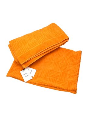 Bottega Veneta Orange Intreccio Pattern Cotton Terry Beach Towel & Dust Bag
