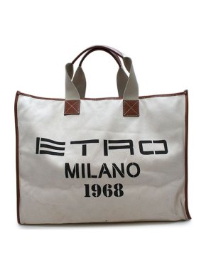 Etro Milano 1968 Cream Canvas Tote Shopping Bag