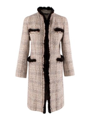 Agnona Mink Trimmed Tweed Coat