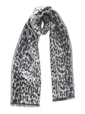 Saint Laurent grey leopard print wool-blend scarf
