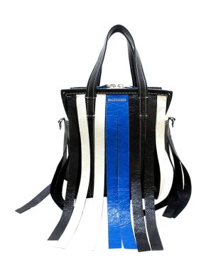 Balenciaga tricolour lambskin leather fringed small Bazar tote bag