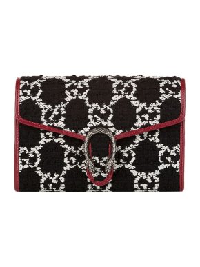 Gucci black & white GG tweed Dionysus chain wallet