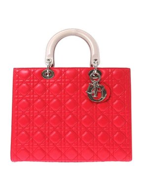 red & beige leather Cannage quilted large Lady Dior tote bag