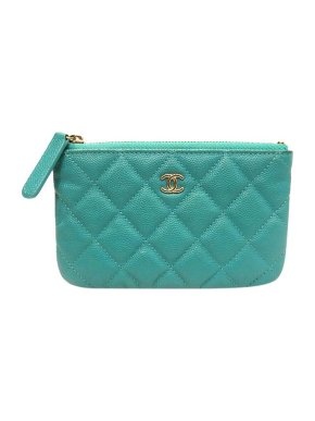 Chanel turquoise Caviar leather mini pouch