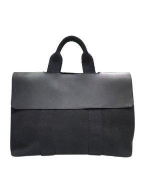 Hermes black leather & canvas Valparasio GM bag