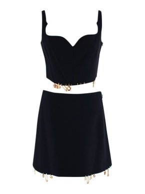 Versace Black Embellished Hem Top and Skirt Set