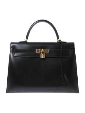 Hermes black Box Calf leather Kelly 35 bag