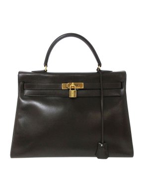 Hermes vintage black leather Box Calf Kelly 35 bag GHW