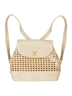 Chanel vintage ivory leather & natural wicker CC backpack