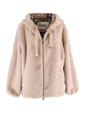 Herno Beige Faux Fur Soft Oversize Bomber Jacket
