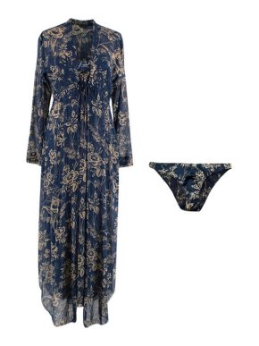 La Perla Navy Floral Robe, Night Dress & Underwear Set