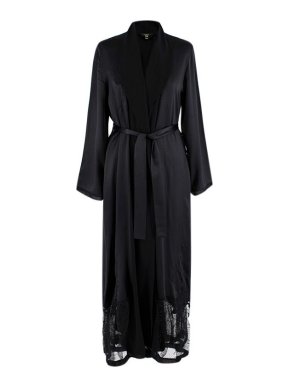 Black Lace-Trimmed Silk Night Dress & Robe